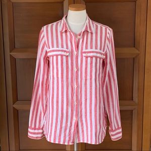 J. Crew Striped Red Linen Button Down